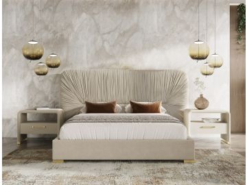 Florence - Modern Beige Velvet + Gold Bed