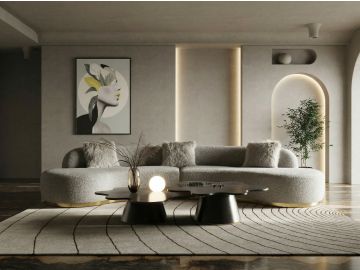 Frontier - Glam Grey Fabric Curved Sectional Sofa