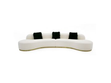 Frontier - Glam Off-White Fabric Curved Sectional Sofa with Black Pillows