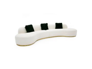 Frontier - Glam Off-White Fabric Curved Sectional Sofa with Black Pillows