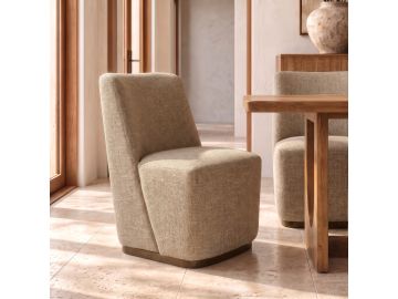 Galloway - Modern Beige Fabric + Walnut Dining Chair w/Casters (Set of 2)