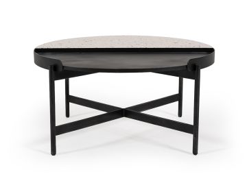 Gemini Modern White Terrazzo Concrete & Black Metal Coffee Table