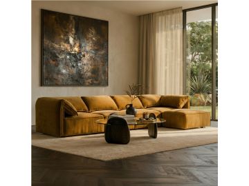 Gene - Modern Ochre Fabric Modular Sectional Sofa