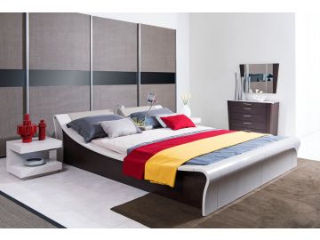 Queen Geneva Contemporary Grey Platform Queen Bed w/ Lights
