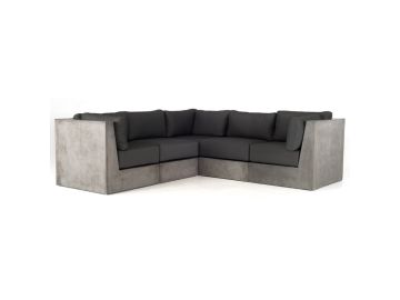 Indigo - Contemporary Grey Concrete + Dark Grey Fabric Sectional Sofa