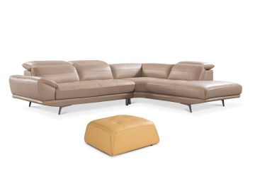 Granger Modern Taupe & Yellow Leather Sectional & Ottoman Set