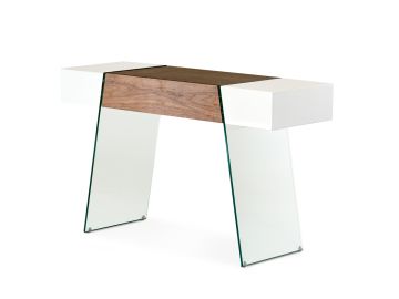 Sven Contemporary White & Walnut Floating Console Table