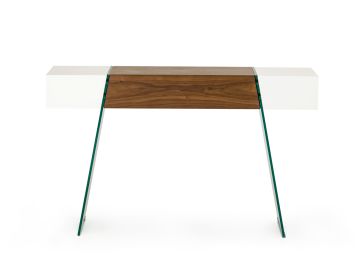 Sven Contemporary White & Walnut Floating Console Table