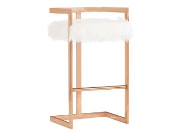 Halifax Modern White Faux Fur & Rosegold Bar Stool