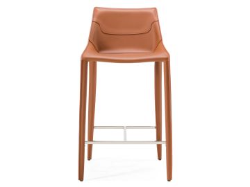 Halo - Modern Cognac Saddle Leather Counter Stool