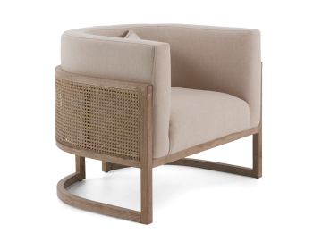 Haney - Modern Grey Fabric + Grey Oak+ Rattan Accent Chair