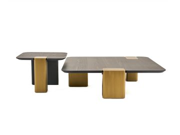 Harold - Modern Black + Brushed Gold Oak Square Coffee Table Set