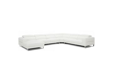 Hawkey - Contemporary White Full Leather U Shaped Left Facing Sectional Sofa
