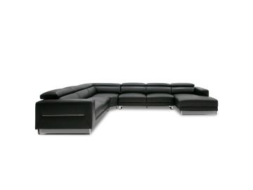 Hawkey - Contemporary Black Leather RAF Chaise Sectional Sofa