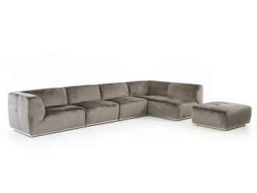 Hawthorn - Modern Grey Fabric Modular Right Facing Sectional Sofa + Ottoman