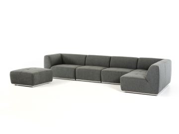 Hawthorn - Modern Grey Fabric Modular Right Facing Sectional Sofa + Ottoman