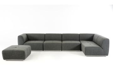 Hawthorn - Modern Grey Fabric Modular Right Facing Sectional Sofa + Ottoman