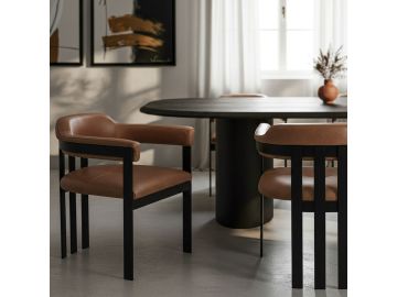 Hazen - Modern Camel Leather + Black Iron Dining Chair