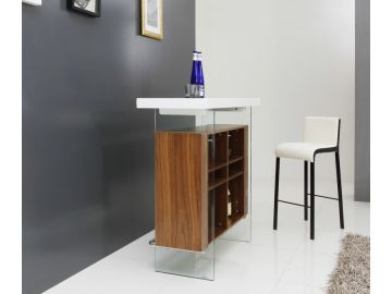 Sven Contemporary White & Walnut Floating Bar Table