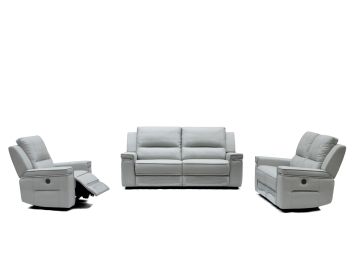 Hearst Modern Grey Leatherette Sofa Set w/ Recliners