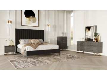 Hemlock Howard- Modern Dark Grey Velvet and Shagreen Grey Bedroom Set