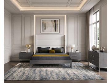 Heloise - Contemporary White Leather & Grey Elm 4-Piece Bedroom Set