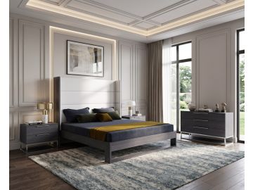 Heloise - Contemporary White Leather & Grey Elm 4-Piece Bedroom Set