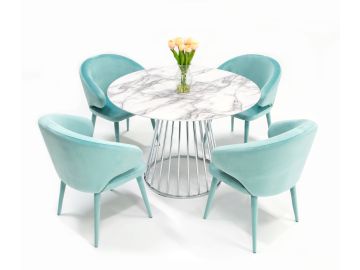 Holly - Modern White and Silver Round Dining Table