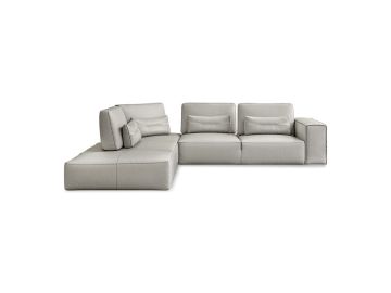 Hollywood - Italian Light Grey Leather LAF Chaise Sectional Sofa