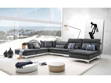 Horizon - Modern Grey Fabric + White Leather U Shaped Sectional Sofa