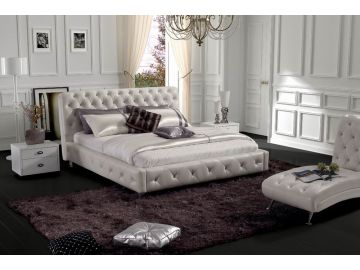 Modern Glossy White Leatherette bed