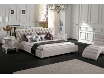 Contemporary White Leatherette Bed 