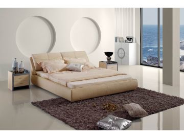 Contemporary Beige Leatherette Bed 