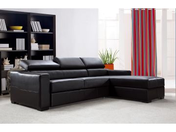 Flip Reversible Espresso Leather Sectional Sofa Bed w/ Storage