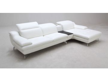K1558B Modern White Full Leather Sectional Sofa w/ USB and iPhone Dock