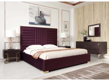 Daystar Eastern King Modern Wine Red Velvet & Gold Bed