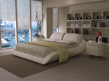 J227 Modern White & Grey Bonded Leather Bed