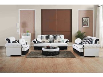 J607 Modern White & Black Bonded Leather Sofa Set w/ Coffee Table