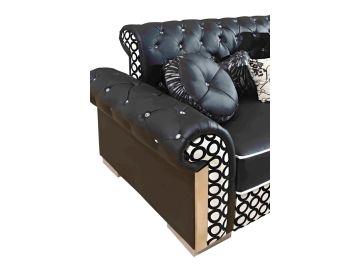 J608 Modern Black Bonded Leather Sectional Sofa w/ Coffee Table