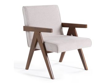 Joseline - Modern Beige Fabric + Walnut Accent Chair (Set of 2)
