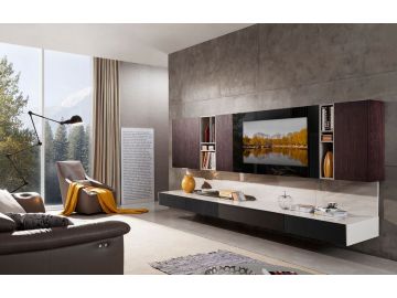K553B Modern Brown Oak & Grey Entertainment Center w/ Audio System
