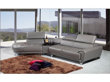 K8028 Modern Grey Leather Sectional Sofa w/ Audio System
