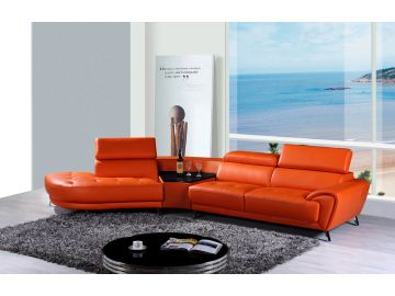 Raizel Modern Orange Leather Sectional Sofa w/ Left Facing Chaise
