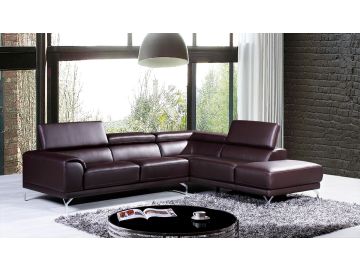 Wisteria Modern Brown Leather Sectional Sofa w/ Right Facing Chaise