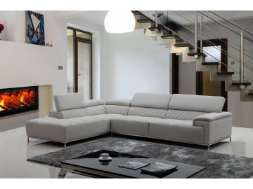 Citadel Modern Light Grey Eco-Leather Sectional Sofa w/ Audio System