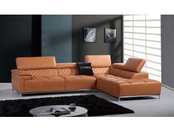 Citadel Modern Orange Leather Sectional Sofa w/ Audio System