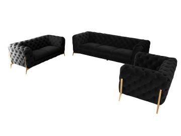 Quincey - Transitional Black Velvet Sofa Set
