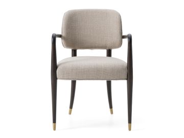 Kathy - Modern Beige Fabric + Oak Dining Arm Chair