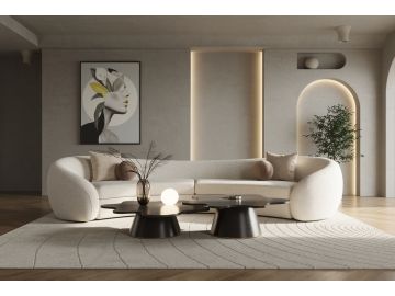 Kilmer Modern Off-White Curved Fabric Sectional Sofa