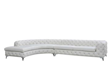 Kohl - Contemporary White LAF Curved Shape Sectional Sofa w/ Chaise